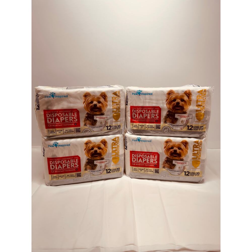 Paw Inspired Dog Diapers for Female Dogs In Heat Period XSmall 48 Diapers
